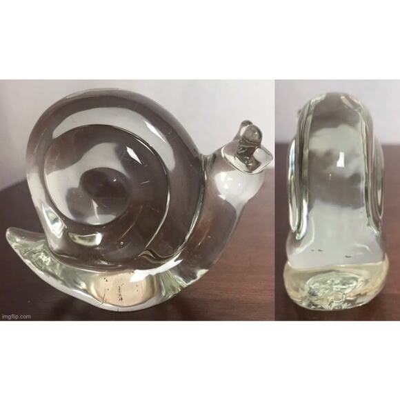 Bundle Of 2 VTG Animal Clear Art Glass Pieces Swan & Snail Napcoware Paperweight - Picture 2 of 12